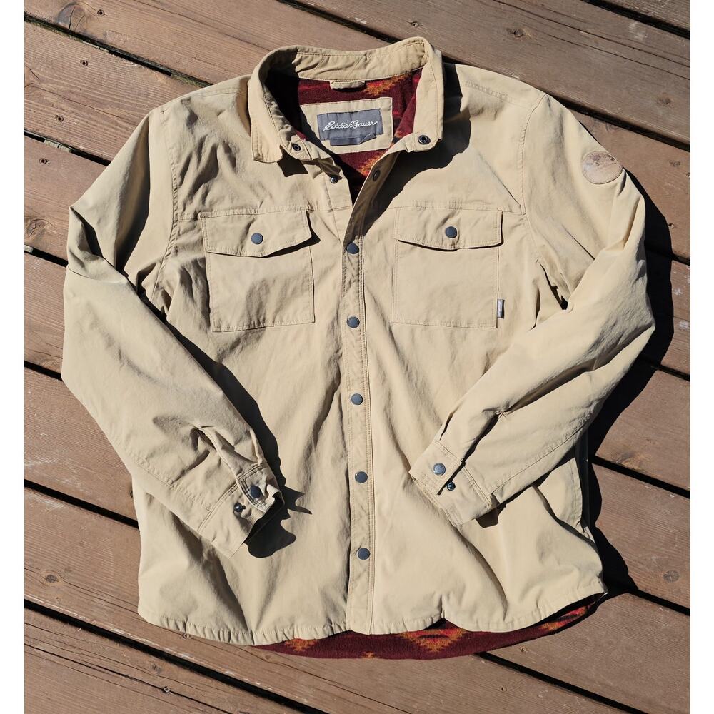 Eddie Bauer Mens Voyager Fleece Blanket Aztec Lined Jacket Tan Cowboy Western XL